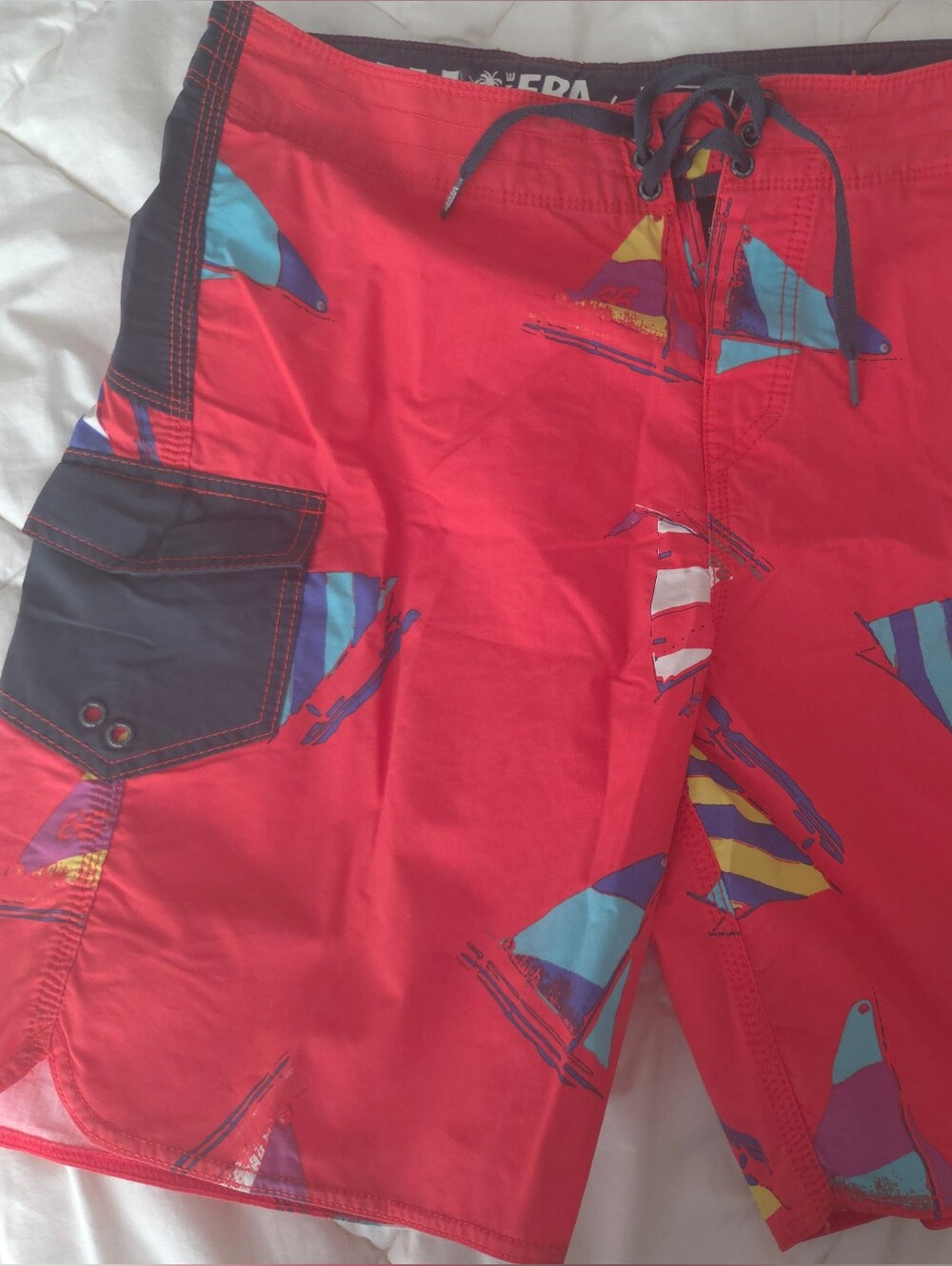 Vans Red and Black Sailboat Board Shorts